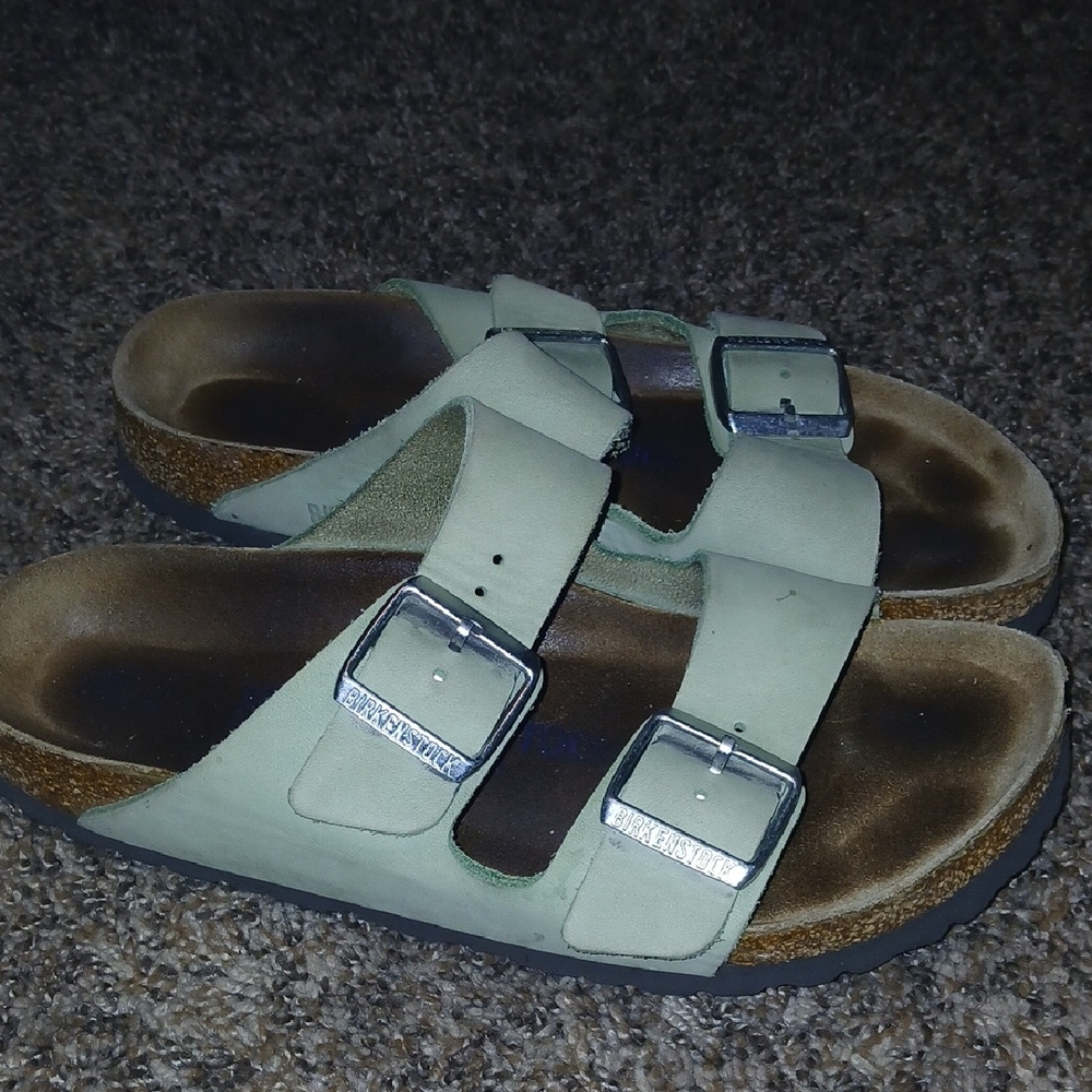 0Womens Birkenstock Arizona Mint Green Oiled Leather Sandals Sz: 7/7.5